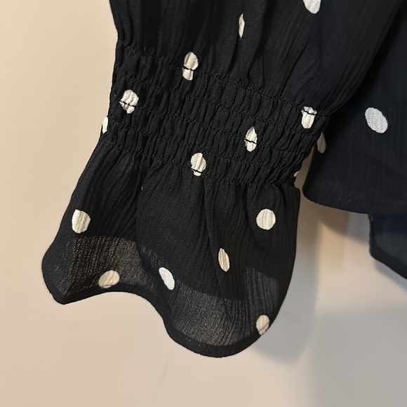 Gathered Neck Polka Dot Blouse - Picture 3 of 4